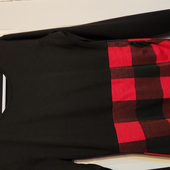 Women's Fall, Winter, Little Black Plaid Red and Black, Longsleeve Mini Dress - Picture 2 of 5